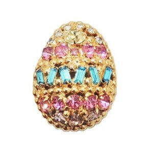 Napier Small Goldtone Pastel Rhinestone Easter Egg Brooch, 1964 Ad Piece